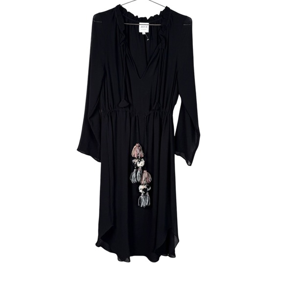 MISA Tanaz Black Bohemian Midi Dress Tassel Trim Resort Style - Picture 2 of 9